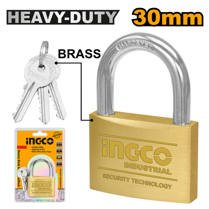 Ingco 30mm Heavy Duty Brass Padlock DBPL0302