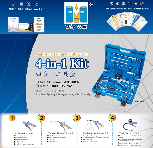 IRIS Why-Wait Multi-Functional Air Blow Gun (4-in-1) Kit PTG-40A 專利可胡風償 2.0 Made in Taiwan