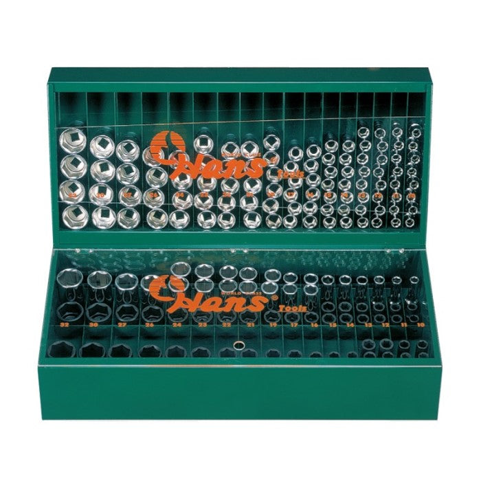 Hans 1/2" Drive Socket  Wrench Set Metric 6Points Chrome Finish in Metal Display Stand- (125 Pcs)