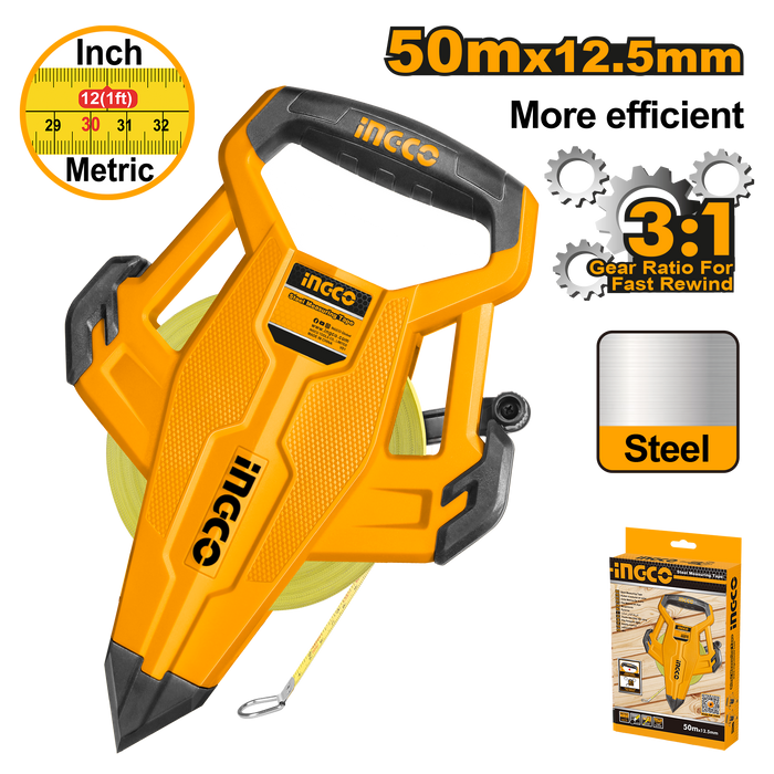 Ingco (50m x 12.5mm) Steel Measuring Tape HSMT8550
