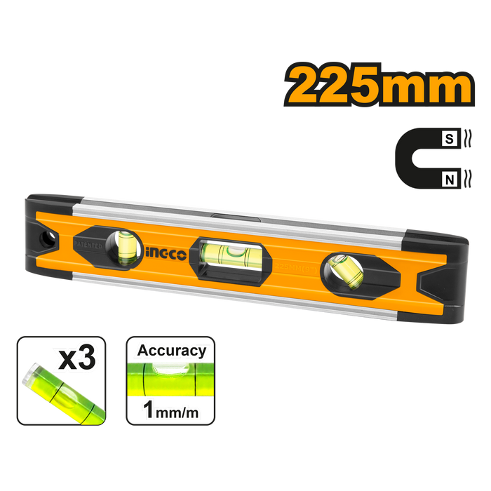 Ingco 225mm Mini Spirit Level HMSL01030