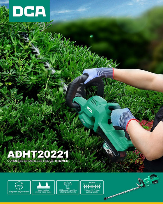 DCA 550mm (22") 20V Cordless Brushless Hedge Trimmer ADHT20221Z+