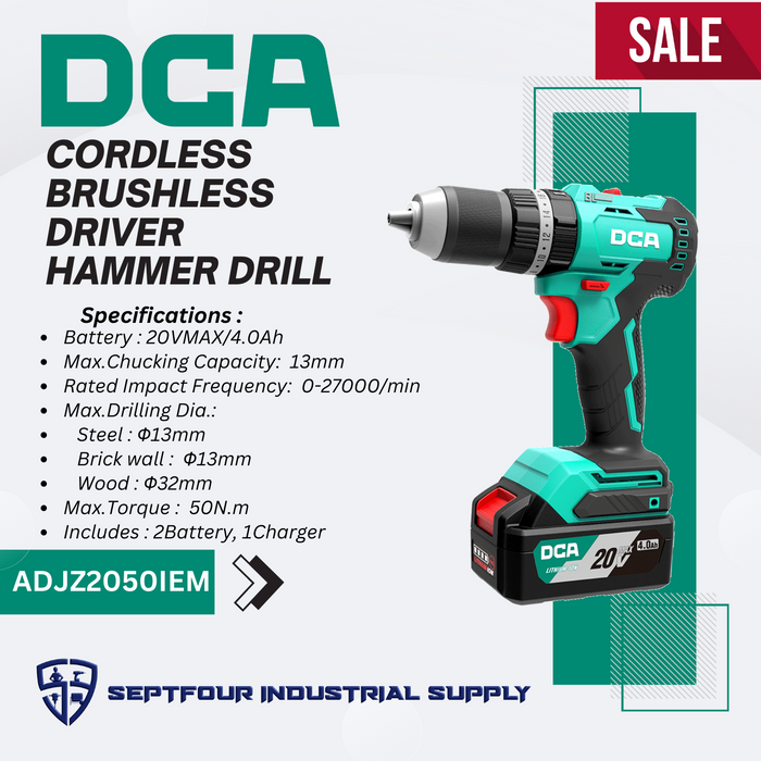 DCA 13mm 20V Cordless Brushless Driver/Hammer Drill ADJZ2050i EM