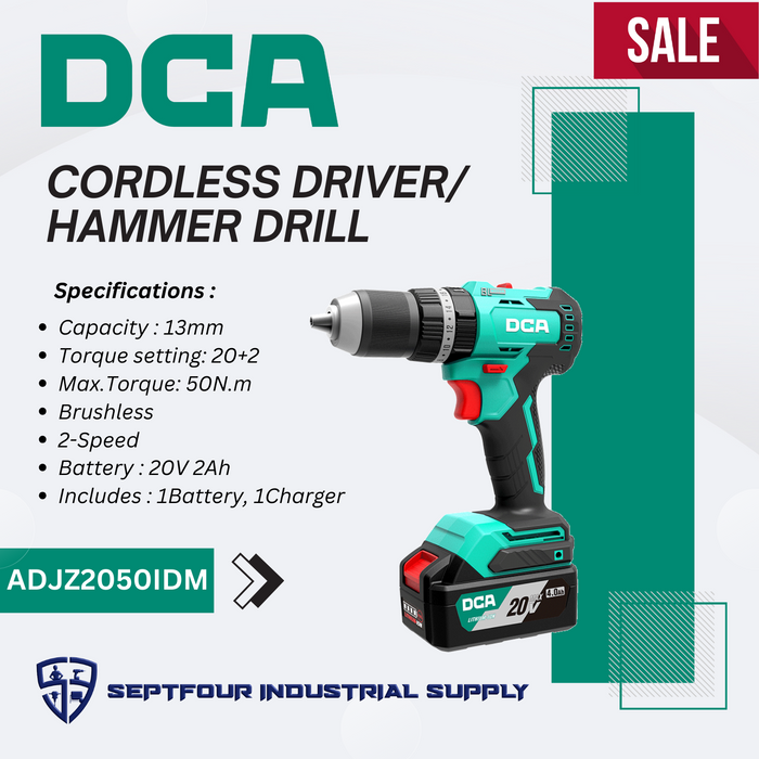 DCA 13mm 20V Cordless Brushless Driver/Hammer Drill ADJZ2050i DM