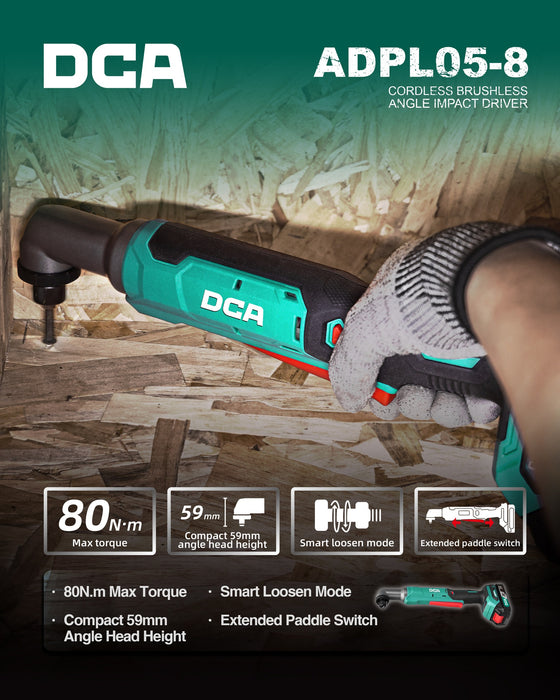 DCA 6.35mm 20V Cordless Brushless Angle Impact Driver ADPL05-8 AM