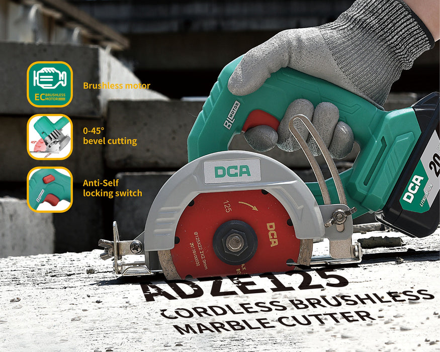 DCA 125mm 20V Cordless Brushless Marble Cutter ADZE125 EM