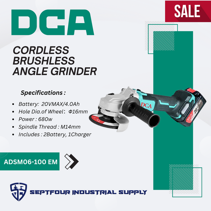 DCA 4" 20V Cordless Brushless Angle Grinder ADSM06-100 EM