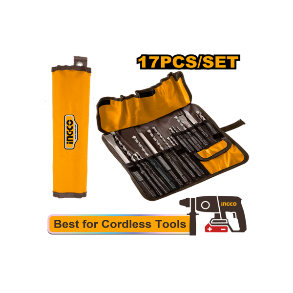 Ingco 17 Pcs SDS Plus Hammer Drill Bits and Chisels Set AKD91701