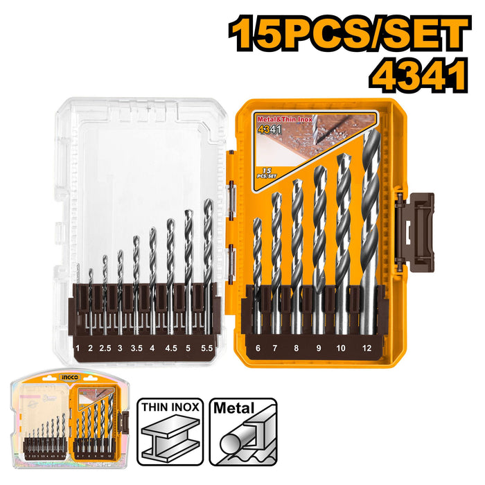 Ingco 15 Pcs 4341 HSS Drill Bits Set AKDL51506