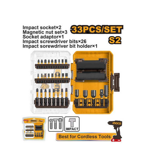 Ingco 33 Pcs Impact Screwdriver Bits and Socket Set AKDL63306