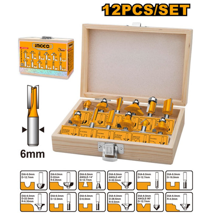 Ingco 12pcs. 6mm Shank Router Bit Set AKRT1201
