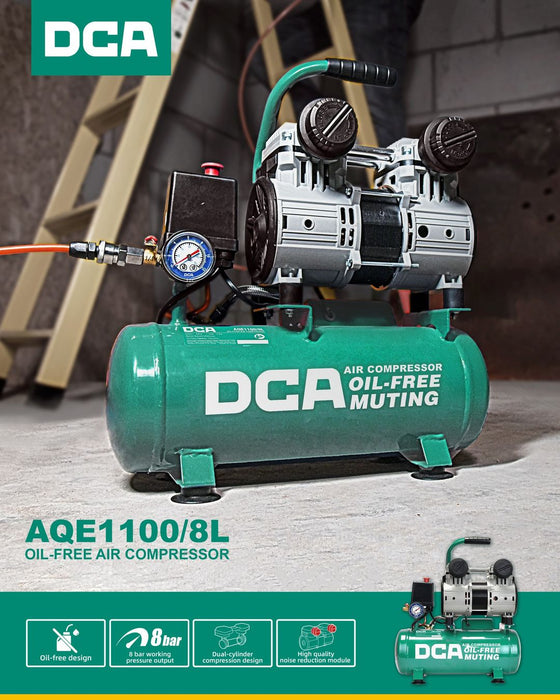 DCA 8L 1100W Oil-Free Air Compressor AQE1100/8L