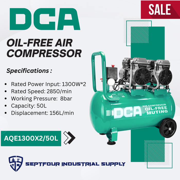DCA 1300W Oil-Free Air Compressor AQE1300×2/50L
