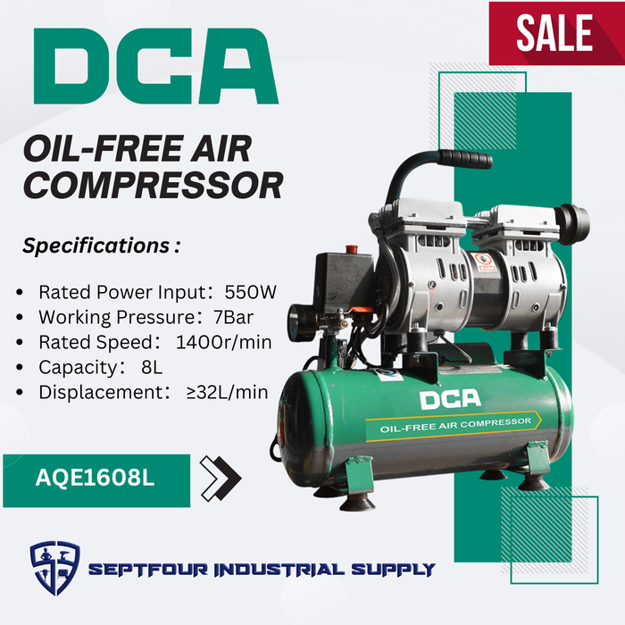 DCA 550W 8L Oil-Free Air Compressor AQE1608L