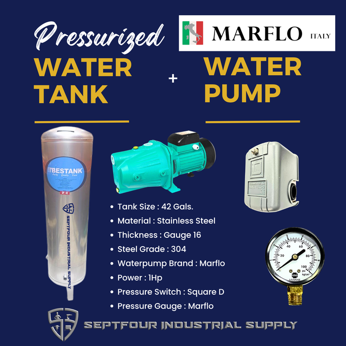 Marflo 1/2HP or  1Hp JET Waterpump with Stainless Steel Pressurized Tank (set)