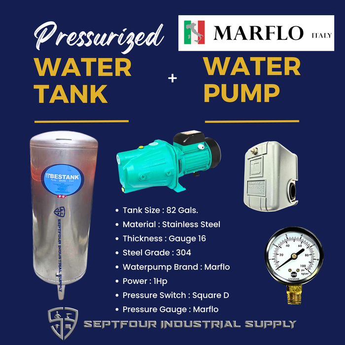Marflo 1/2HP or  1Hp JET Waterpump with Stainless Steel Pressurized Tank (set)