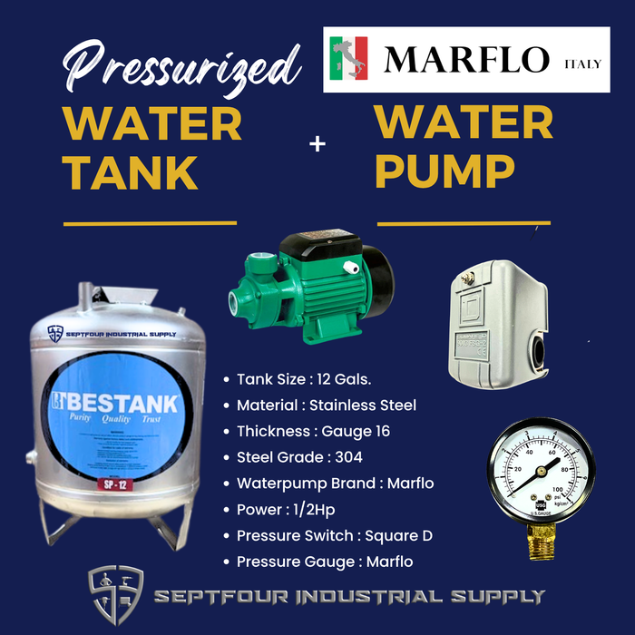 Marflo 1/2HP or  1Hp JET Waterpump with Stainless Steel Pressurized Tank (set)
