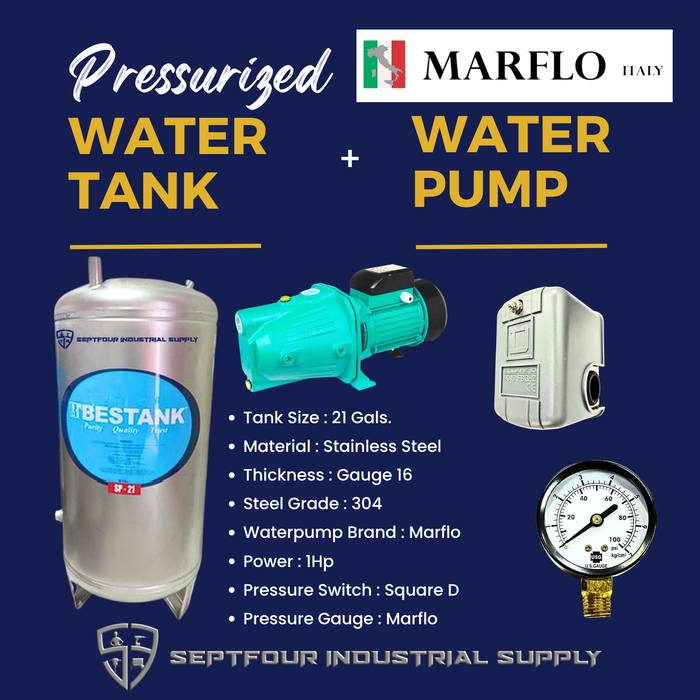 Marflo 1/2HP or  1Hp JET Waterpump with Stainless Steel Pressurized Tank (set)