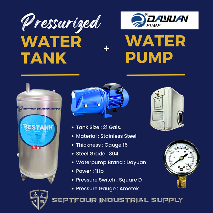 Dayuan 1/2Hp or 1Hp  Waterpump with Stainless Steel Pressurized Tank