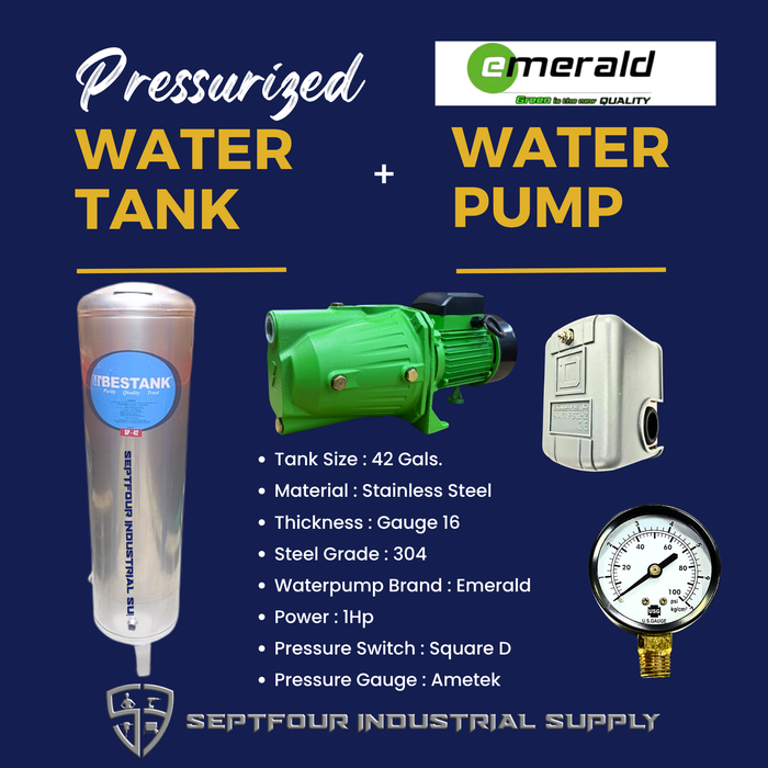 Emerald 1/2Hp or 1Hp JET Waterpump with Stainless Steel Pressurized Tank  Switch and Gauge (set)
