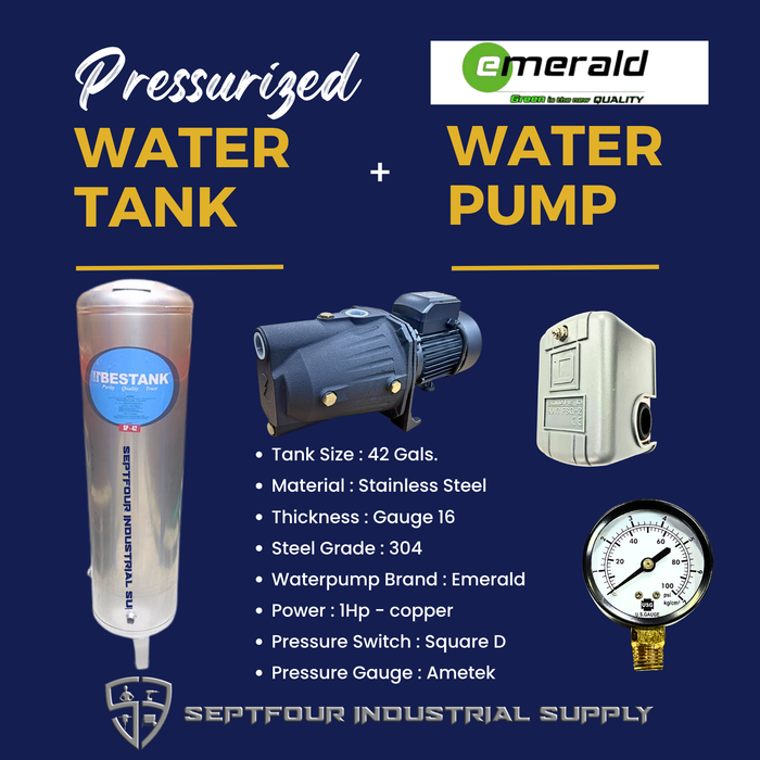 Emerald 1/2Hp or 1Hp JET Waterpump with Stainless Steel Pressurized Tank  Switch and Gauge (set)