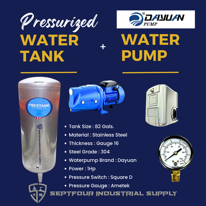 Dayuan 1/2Hp or 1Hp  Waterpump with Stainless Steel Pressurized Tank