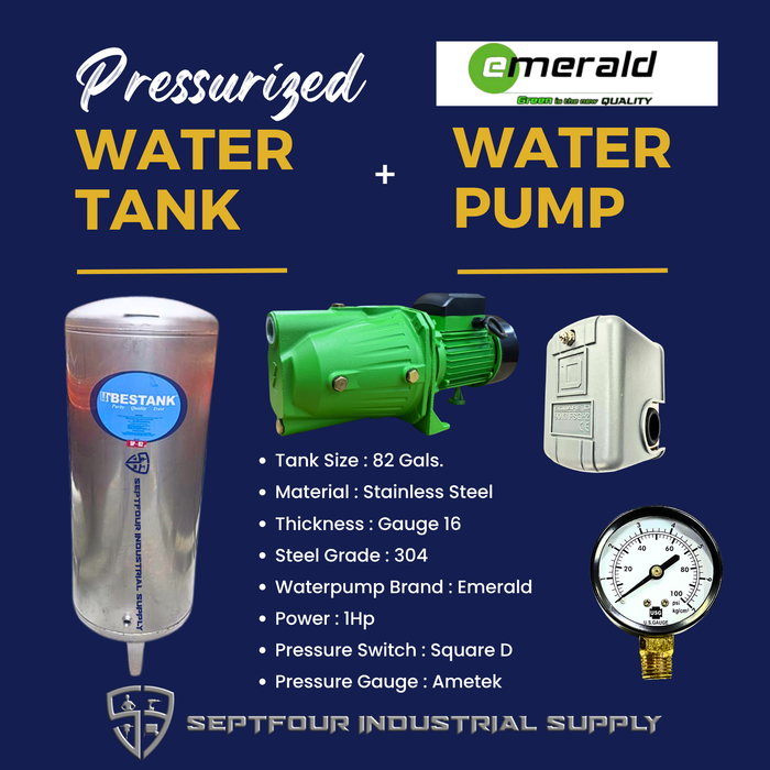 Emerald 1/2Hp or 1Hp JET Waterpump with Stainless Steel Pressurized Tank  Switch and Gauge (set)