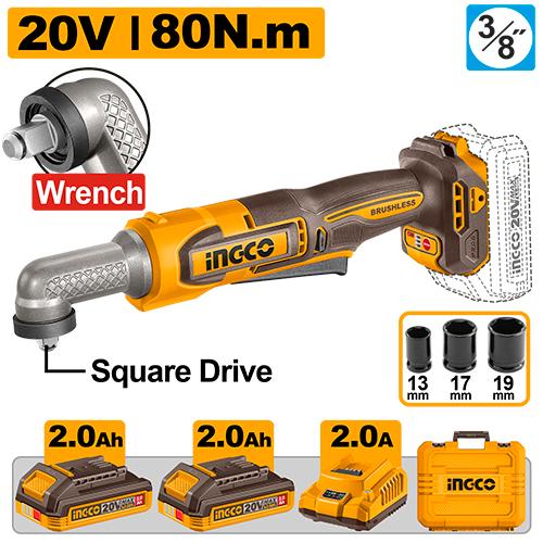 Ingco 20V 80 Nm Cordless Angle Impact Wrench CAIWLI208