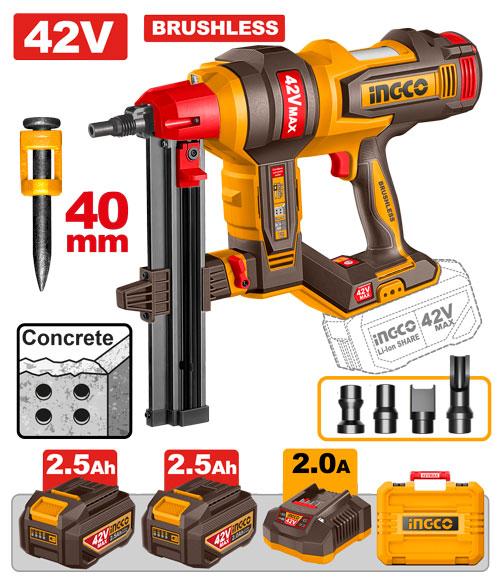Ingco 42V 40mm Cordless Concrete Nailer CCNLI420602
