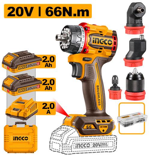 Ingco 20V 66Nm Cordless Multi-Head Drill Driver