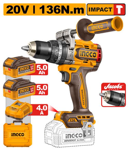 Ingco 20V 136Nm Cordless Impact Drill CIDLI201368