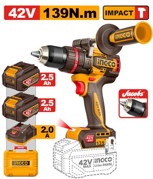 Ingco 42V 139Nm Cordless Impact Drill CIDLI4213982