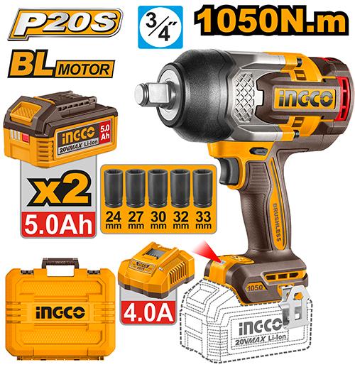Ingco 20V 1050Nm Cordless Impact Wrench CIWLI20105