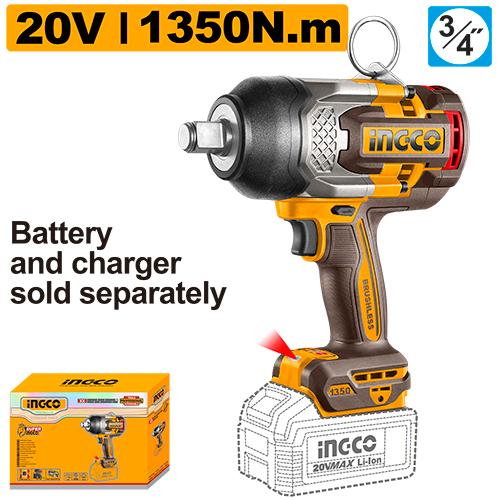 Ingco 20V 1350Nm Cordless Impact Wrench CIWLI201355