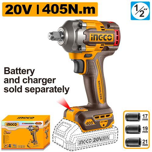 Ingco 20V 403Nm Cordless Impact Wrench CIWLI20451