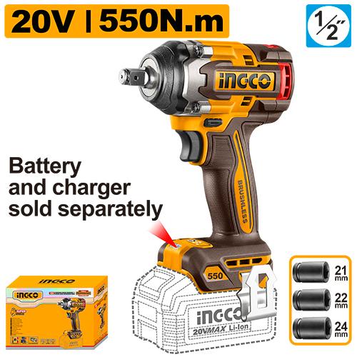 Ingco 20V 550Nm Cordless Impact Wrench CIWLI20551