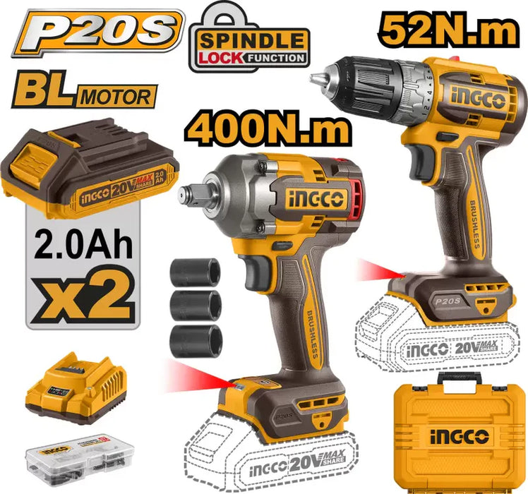 Ingco 52N.m 2 PCS  Cordless Combo Kit CKLI20271