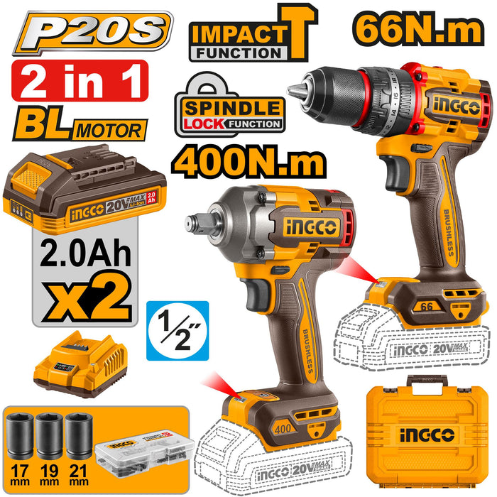 Ingco 66Nm Cordless 2 pcs Combo Kit CKLI20275