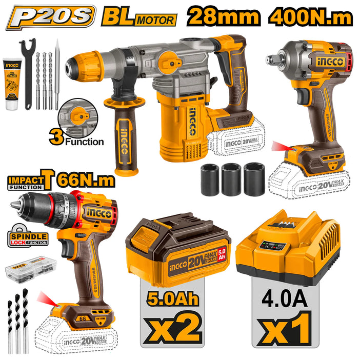 Ingco 28mm 400 Nm Cordless 3 PCS Combo Kit CKLI20638
