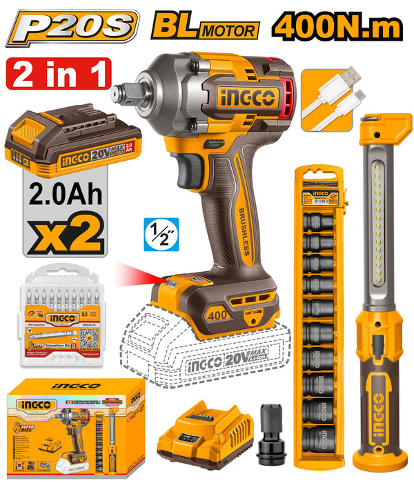 Ingco 400Nm Cordless 2 pcs Combo Kit COSLI23048