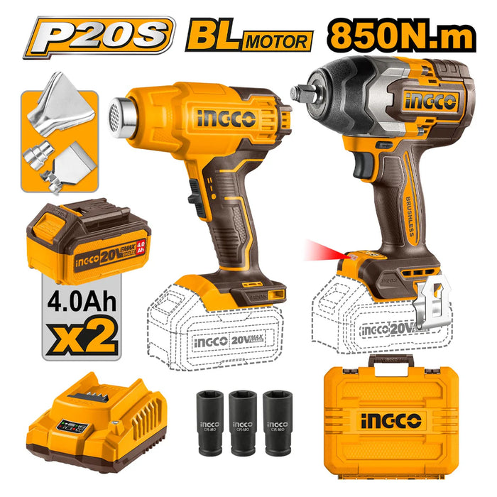 Ingco 20V 4.0AH Cordless Impact Wrench and Heat Gun COSLI240489