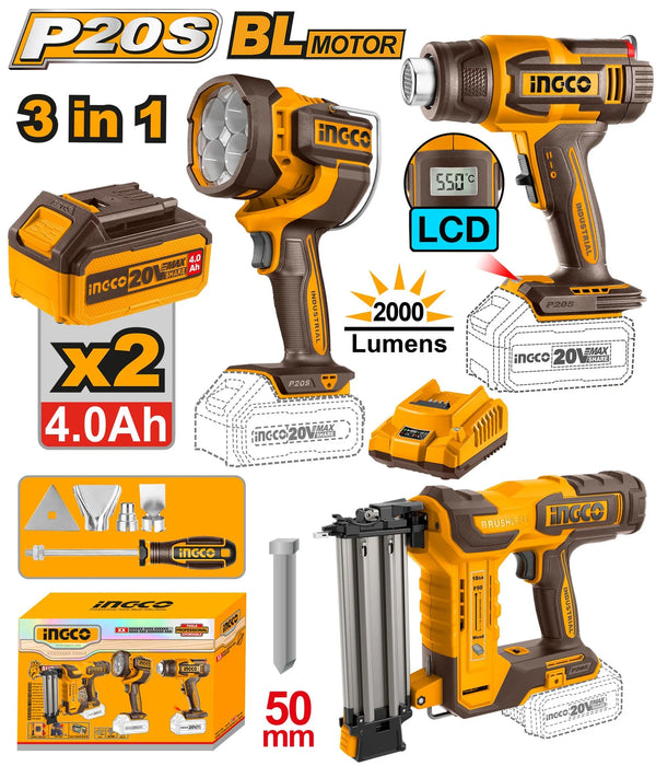 Ingco 3pcs Cordless Combo Kit COSLI241201