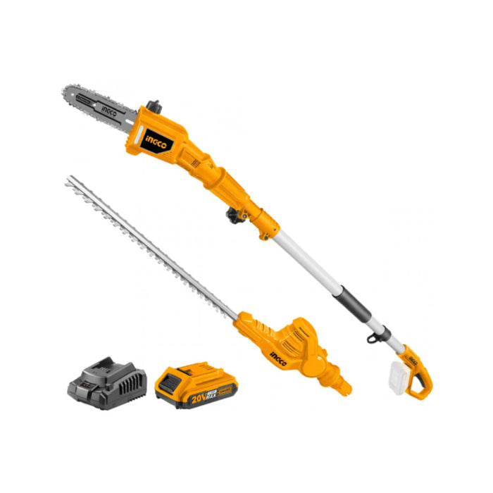 Ingco 20V Li-Ion  Cordless Pole Saw with Pole Hedge Trimmer CPTS201681