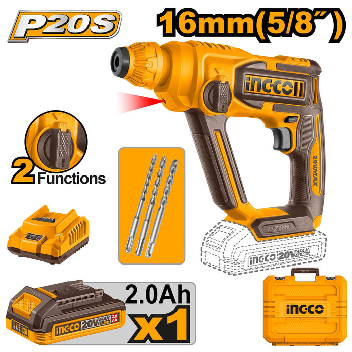 Ingco 20V Li-Ion Cordless Rotary Hammer CRHLI201681
