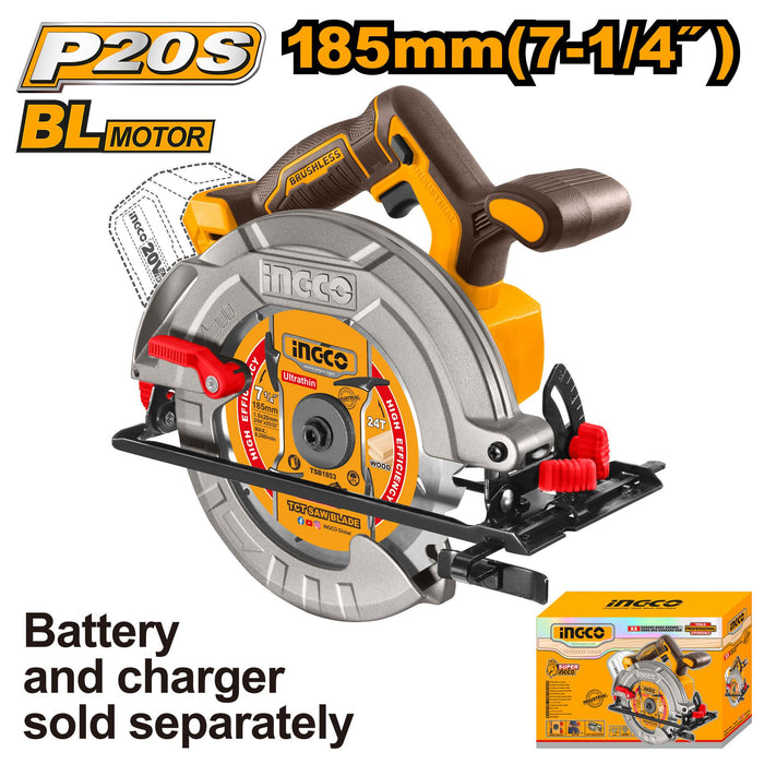 Ingco 185mm 20V Li-Ion  Cordless Circular Saw CSLI1851