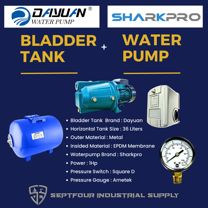 Sharkpro 1HP Jet Pump with Horizontal Bladder Tank/Butyl Rubber Diaphragm Tank (set)