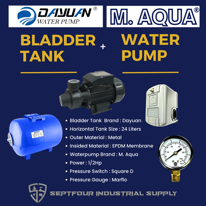 M. Aqua 1/2HP JET Waterpump with Horizontal Bladder/Butyl Rubber Diaphragm Tank (SET)