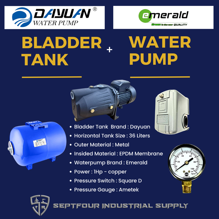 Emerald 1HP Jet Pump with Horizontal Bladder Tank/Butyl Rubber Diaphragm Tank (set)