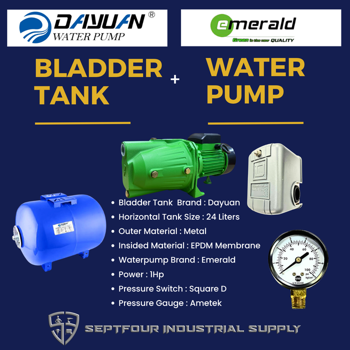 Emerald 1HP Jet Pump with Horizontal Bladder Tank/Butyl Rubber Diaphragm Tank (set)