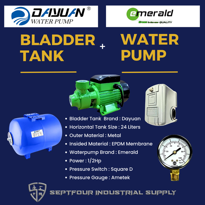 Emerald 1/2HP JET WATERPUMP WITH HORIZONTAL BLADDER/BUTYL RUBBER DIAPHRAGM TANK (SET)